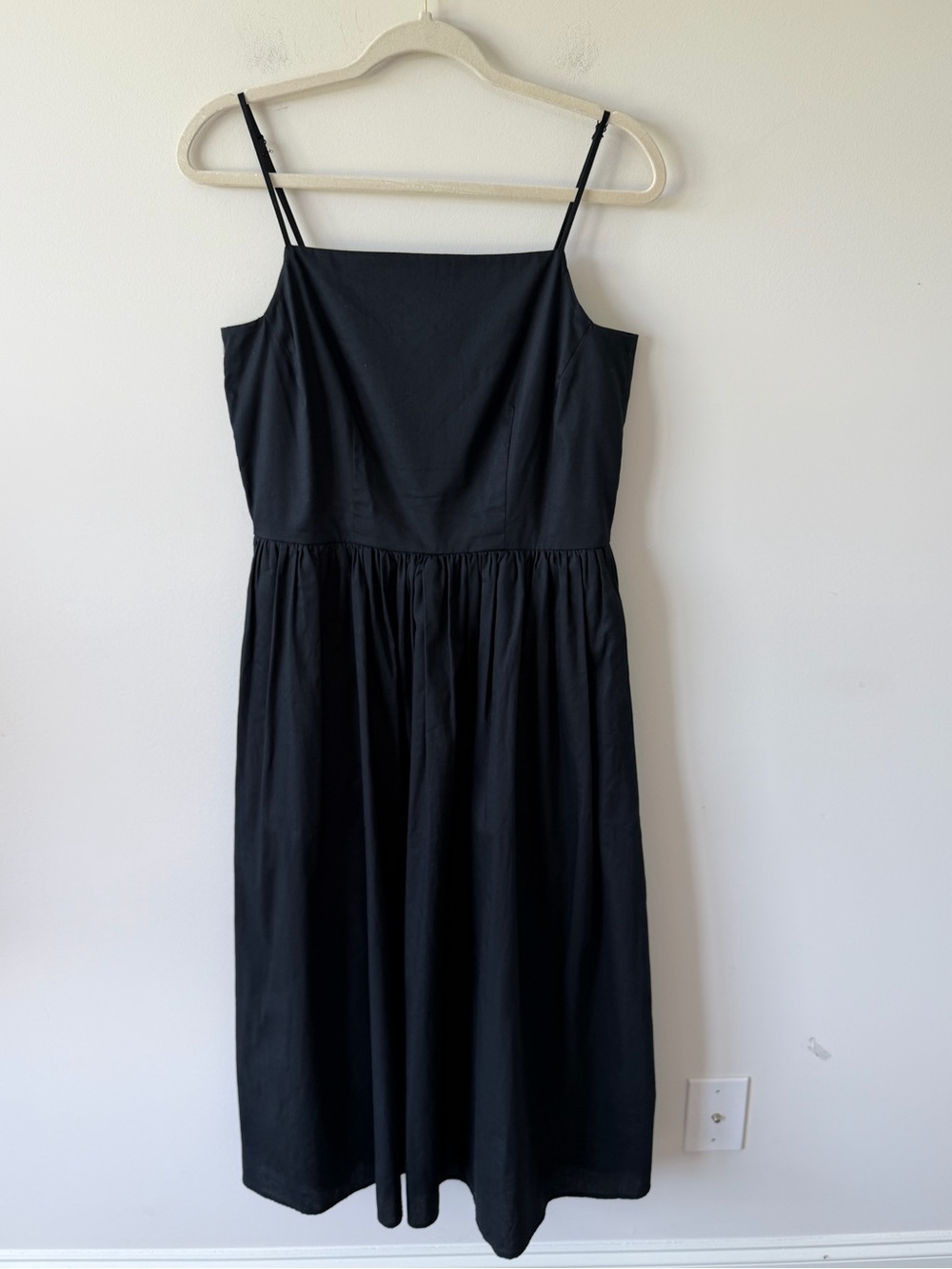 Free Assembly Black Sleeveless Square Neck Midi Dress 100% Cotton Smocked Back
